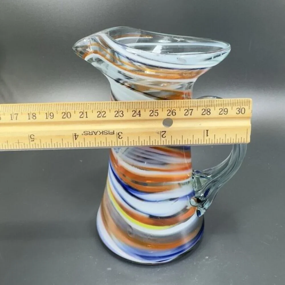Smiths Old Timer Hand Made Multi Swirl Glass Pitcher Carafe‎ Jug Applied Handle